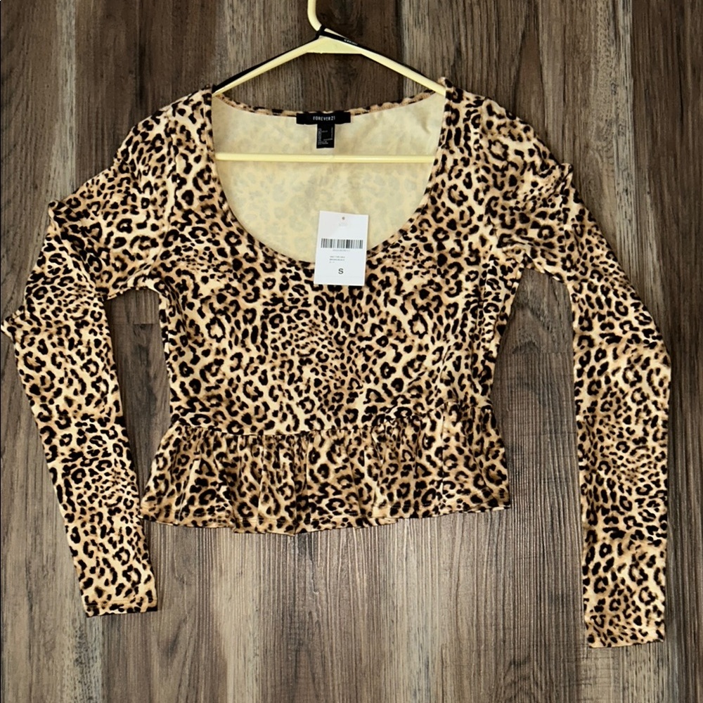 Forever 21 Cream Fitted Peplum Blouse